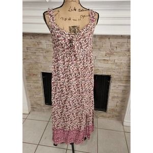 Maison Belle ruched floral boho ruffled maxi dress size medium new